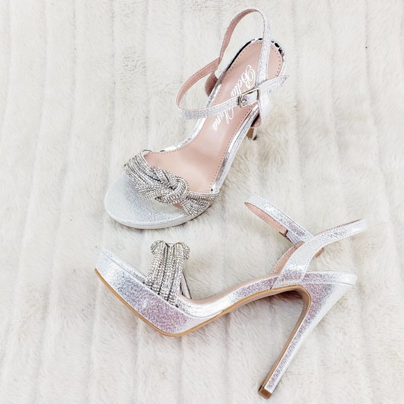 Gorgeous Silver Shimmery Platform Rhinestone High Heel Sandals Shoes - Picture 2 of 13